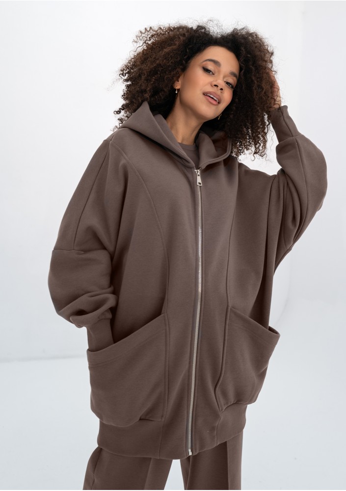Amala - Savannah tan brown oversize zipped hoodie