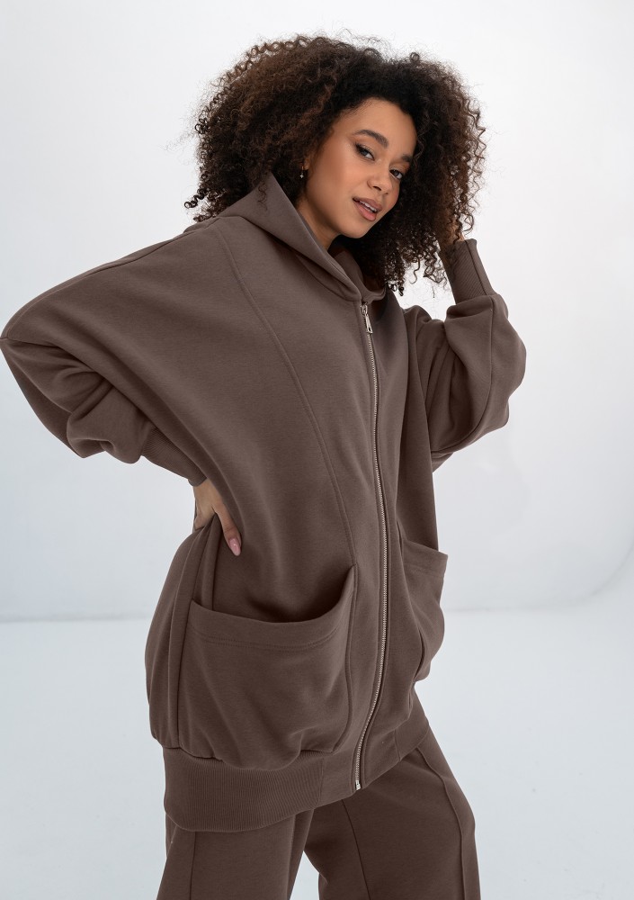 Amala - Savannah tan brown oversize zipped hoodie