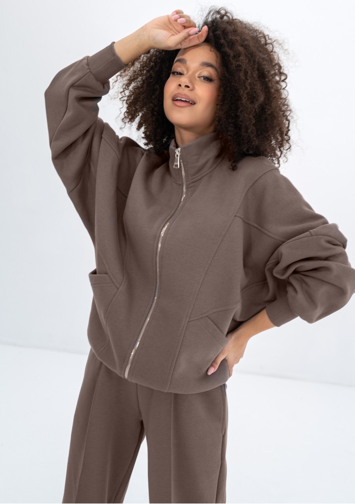 Based - Savannah tan brown oversize zipped sweatshirt
