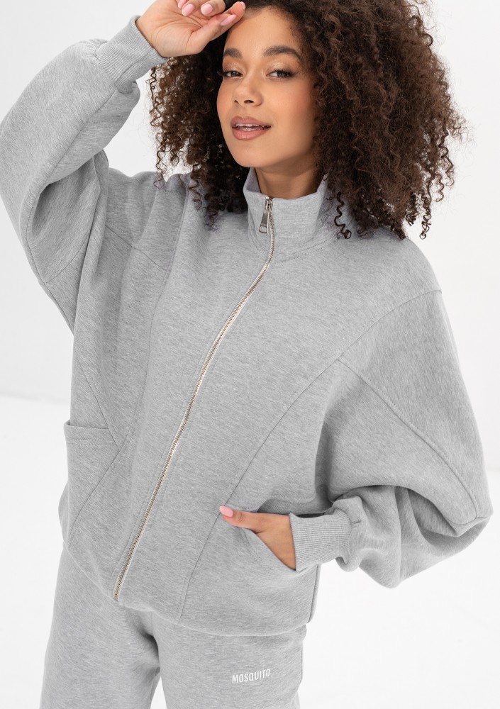 Based - Rozpinana bluza oversize ze stójką Grey Melange