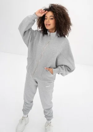 Based - Rozpinana bluza oversize ze stójką Grey Melange