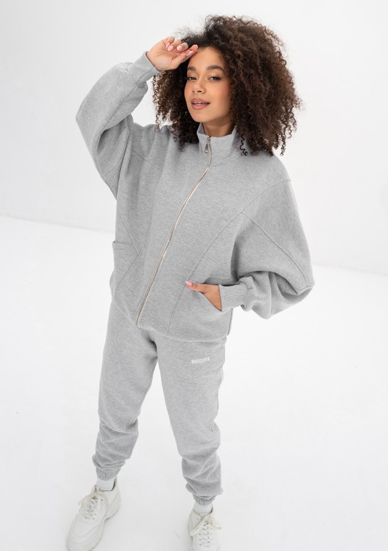 Based - Grey melange oversize zipped sweatshirt