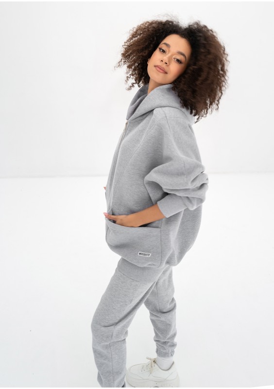 Amala - Grey melange oversize zipped hoodie