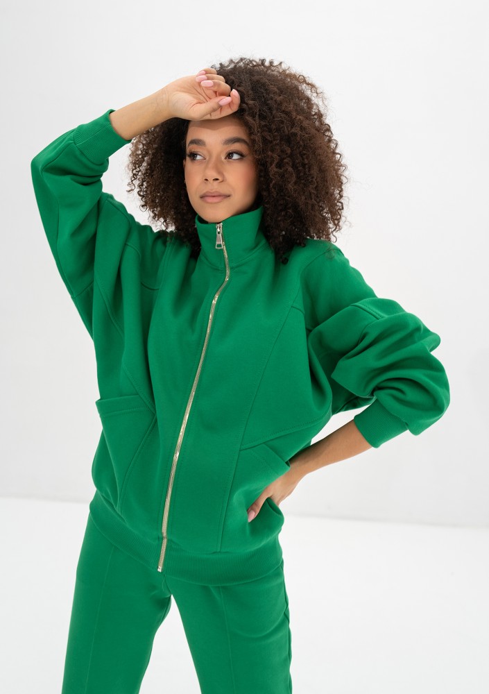 Based - Rozpinana bluza oversize ze stójką Kelly Green