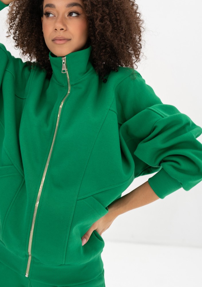 Based - Rozpinana bluza oversize ze stójką Kelly Green