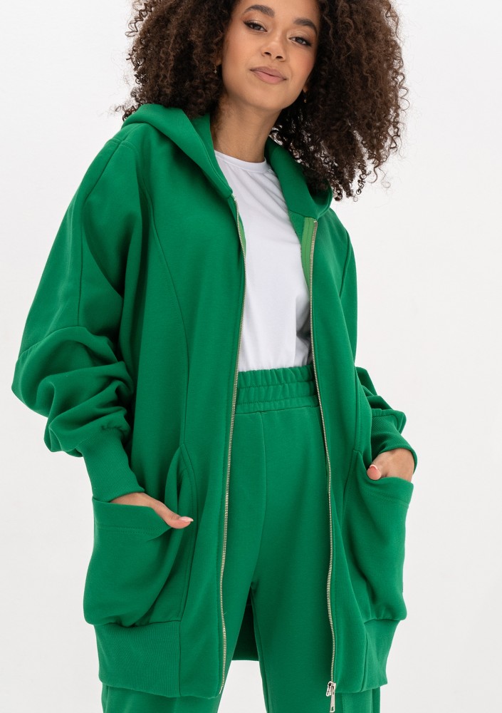 Amala - Oversizowa bluza rozpinana z kapturem Kelly Green