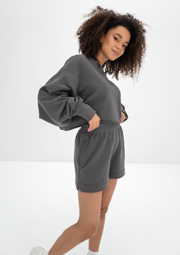 Shore Crop - Dark stone grey crop oversize sweatshirt