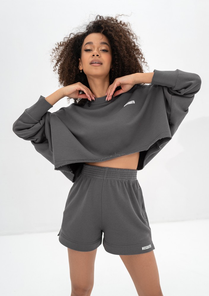 Shore Crop - Dark stone grey crop oversize sweatshirt