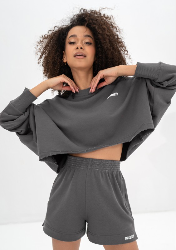 Shore Crop - Dark stone grey crop oversize sweatshirt