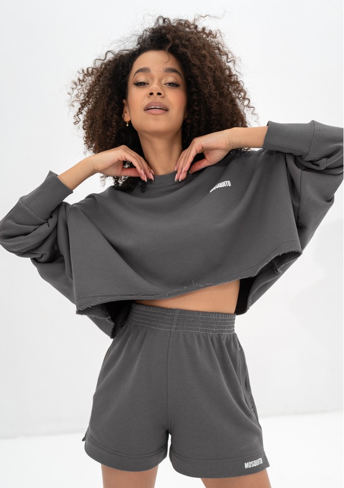 Shore Crop - Dark stone grey crop oversize sweatshirt