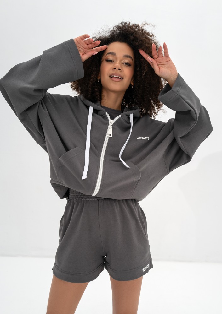 Bane - Dark stone grey oversize zipped hoodie