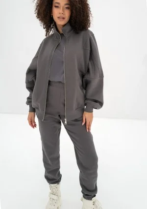 Based - Dark stone grey oversize zipped sweatshirt