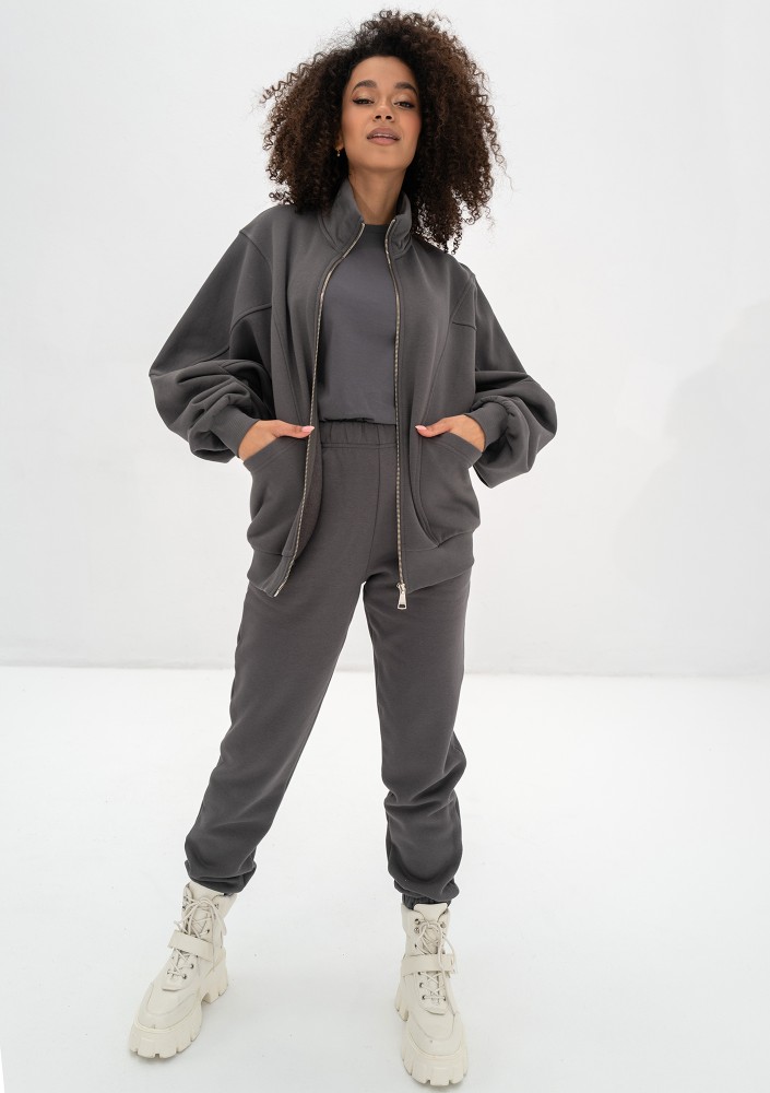 Based - Rozpinana bluza oversize ze stójką Dark Stone