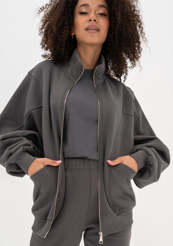Based - Rozpinana bluza oversize ze stójką Dark Stone
