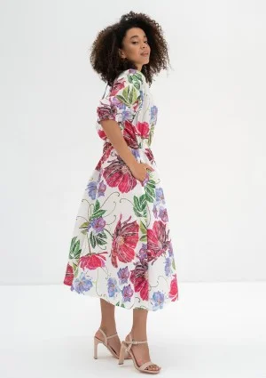 Mabel - Ecru floral flared midi dress