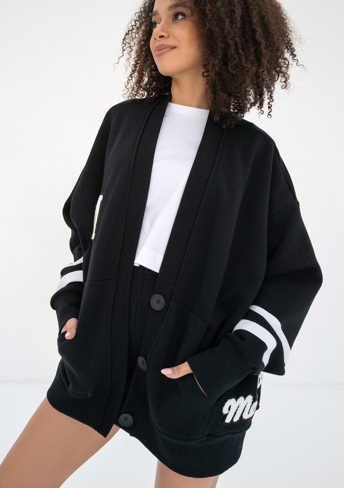 Riley - Black oversize sweatshirt cardigan