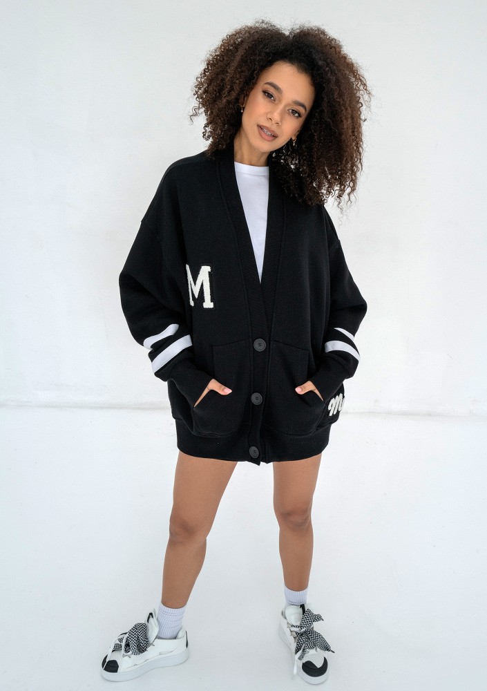 Riley - Black oversize sweatshirt cardigan