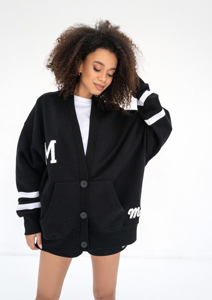 Riley - Black oversize sweatshirt cardigan
