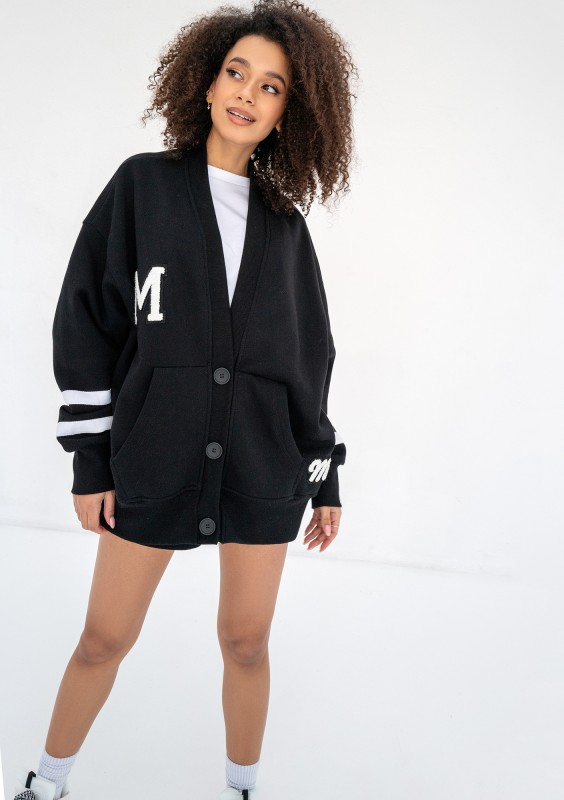 Riley - Black oversize sweatshirt cardigan