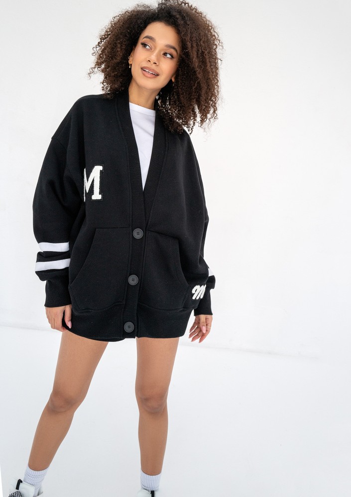 Riley - Black oversize sweatshirt cardigan
