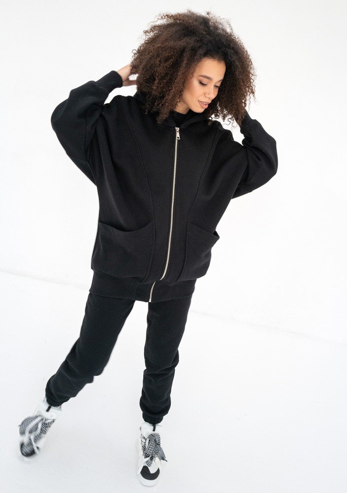 Amala - Oversizowa bluza rozpinana z kapturem Black