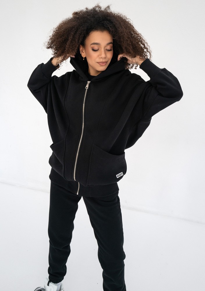 Amala - Black oversize zipped hoodie