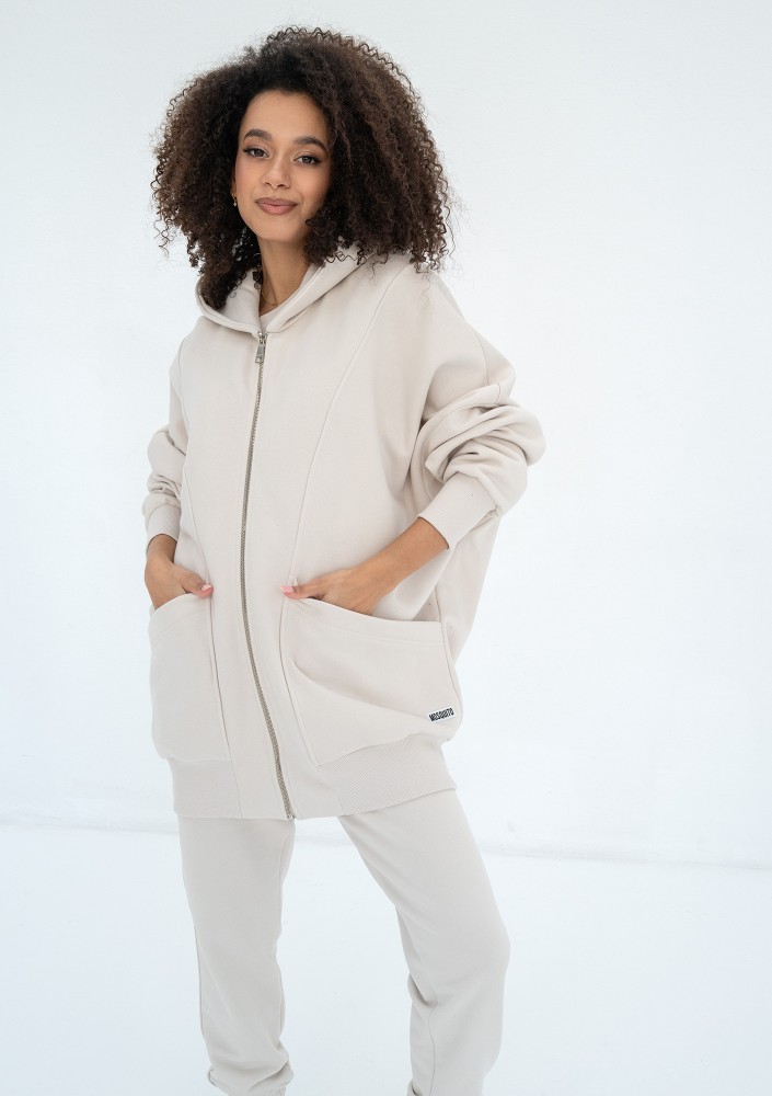 Amala - Oversizowa bluza rozpinana z kapturem Coconut