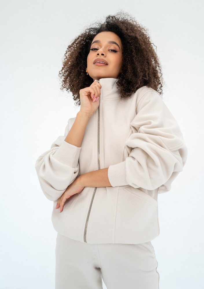 Based - Coconut oversize zipped sweatshirt