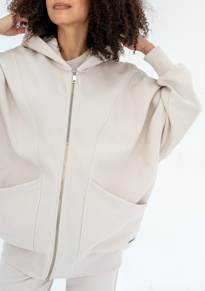 Amala - Oversizowa bluza rozpinana z kapturem Coconut