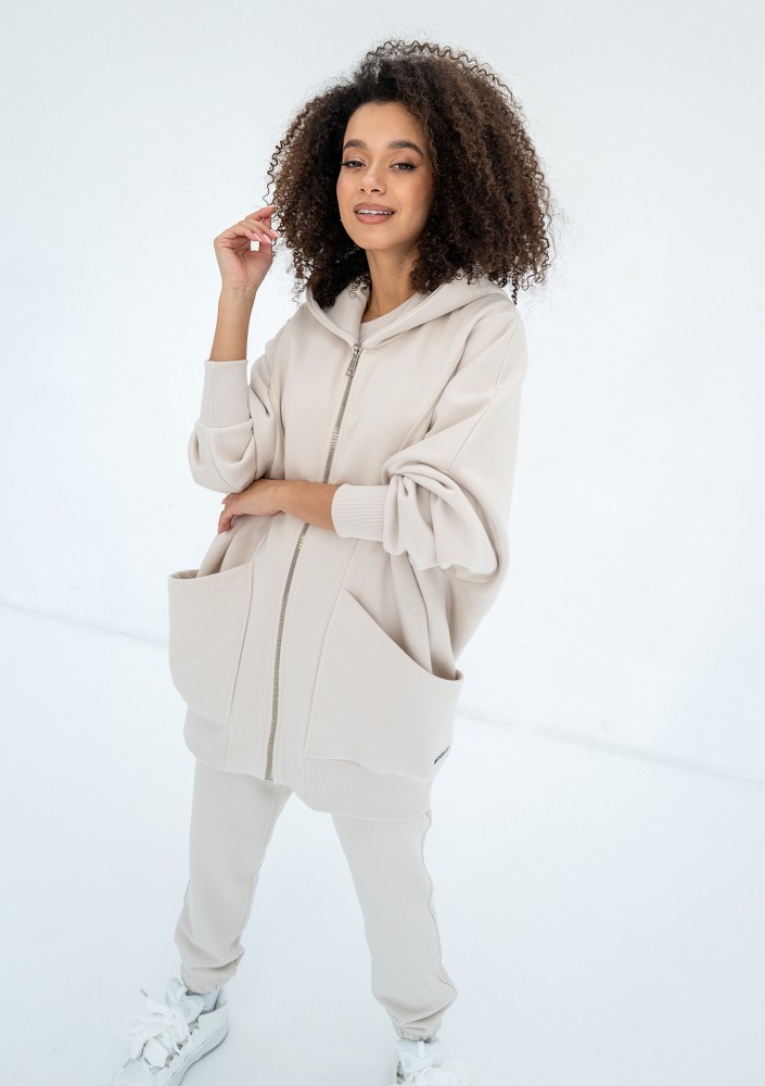Amala - Oversizowa bluza rozpinana z kapturem Coconut
