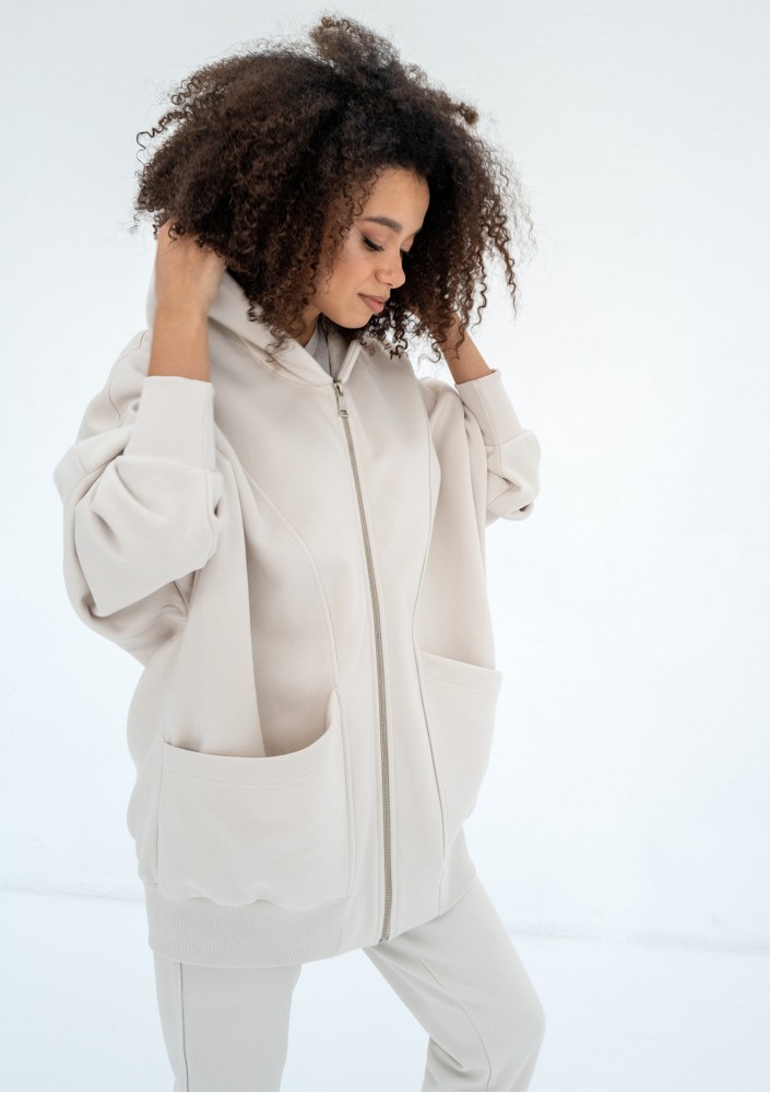 Amala - Oversizowa bluza rozpinana z kapturem Coconut