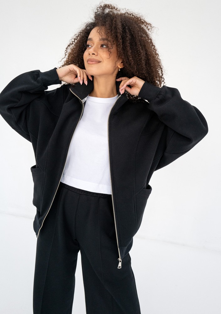 Based - Black oversize zipped sweatshirt