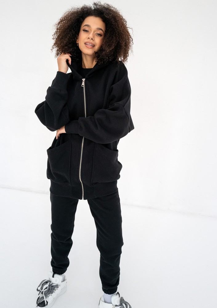 Amala - Oversizowa bluza rozpinana z kapturem Black