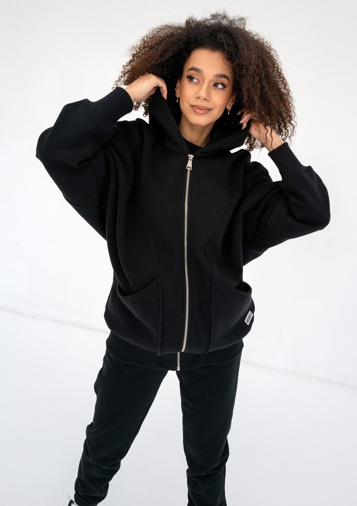 Amala - Black oversize zipped hoodie