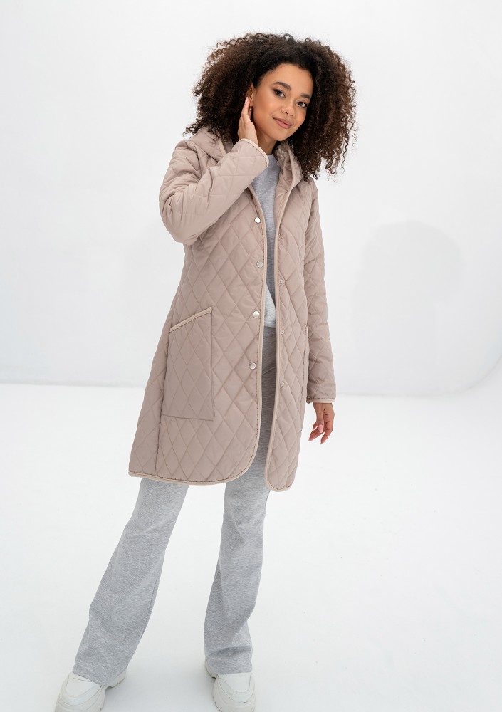 Nakya - Beige snap buttoned tight fit midi parka