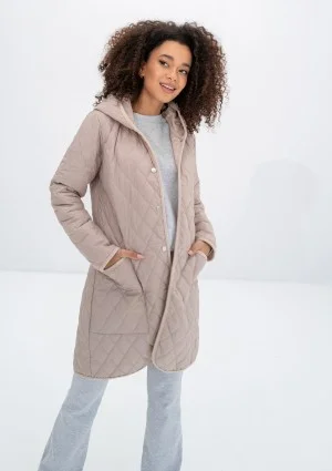 Nakya - Beige snap buttoned tight fit midi parka