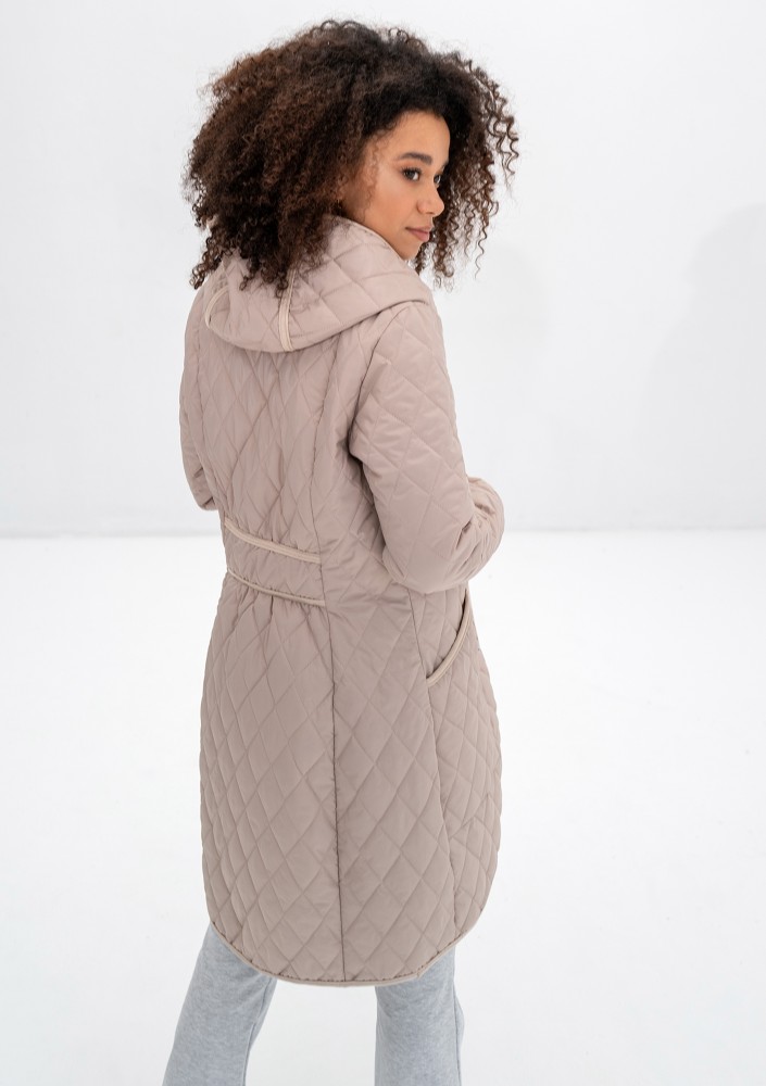 Nakya - Beige snap buttoned tight fit midi parka