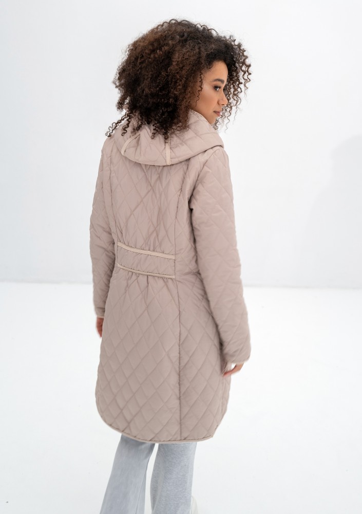 Nakya - Beige snap buttoned tight fit midi parka