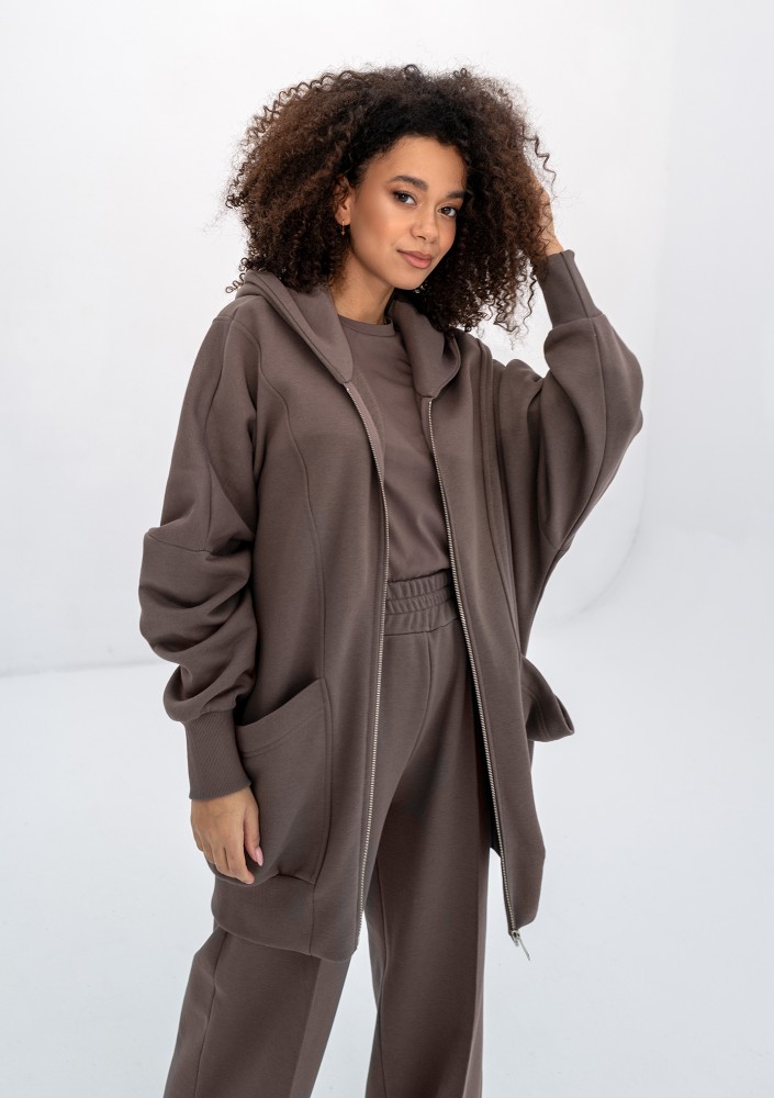 Amala - Savannah tan brown oversize zipped hoodie