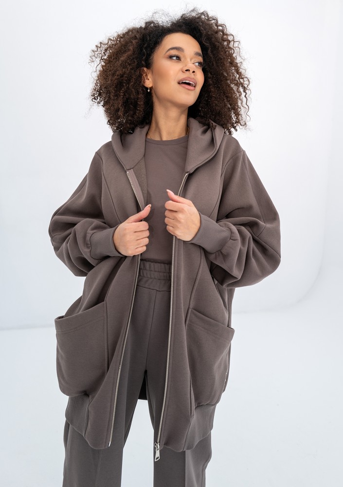 Amala - Savannah tan brown oversize zipped hoodie