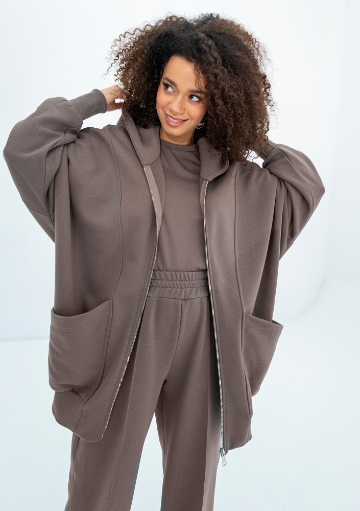 Amala - Savannah tan brown oversize zipped hoodie