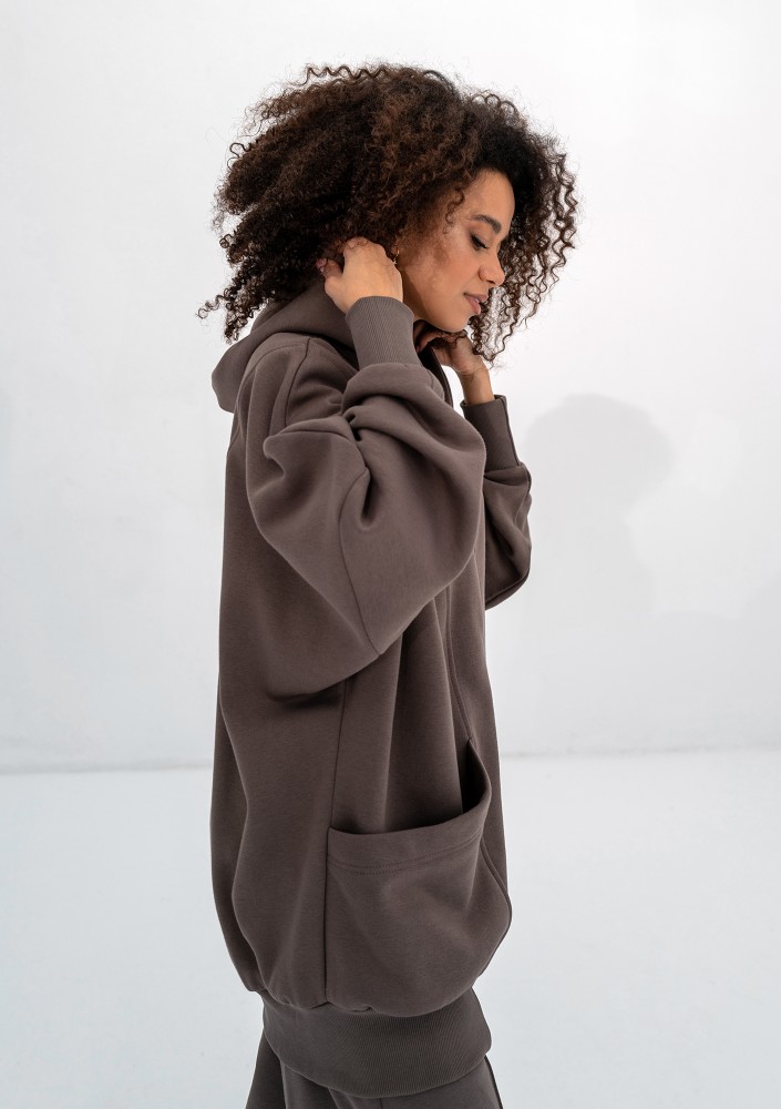 Amala - Savannah tan brown oversize zipped hoodie