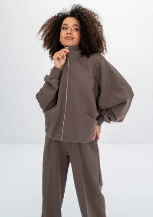 Based - Savannah tan brown oversize zipped sweatshirt