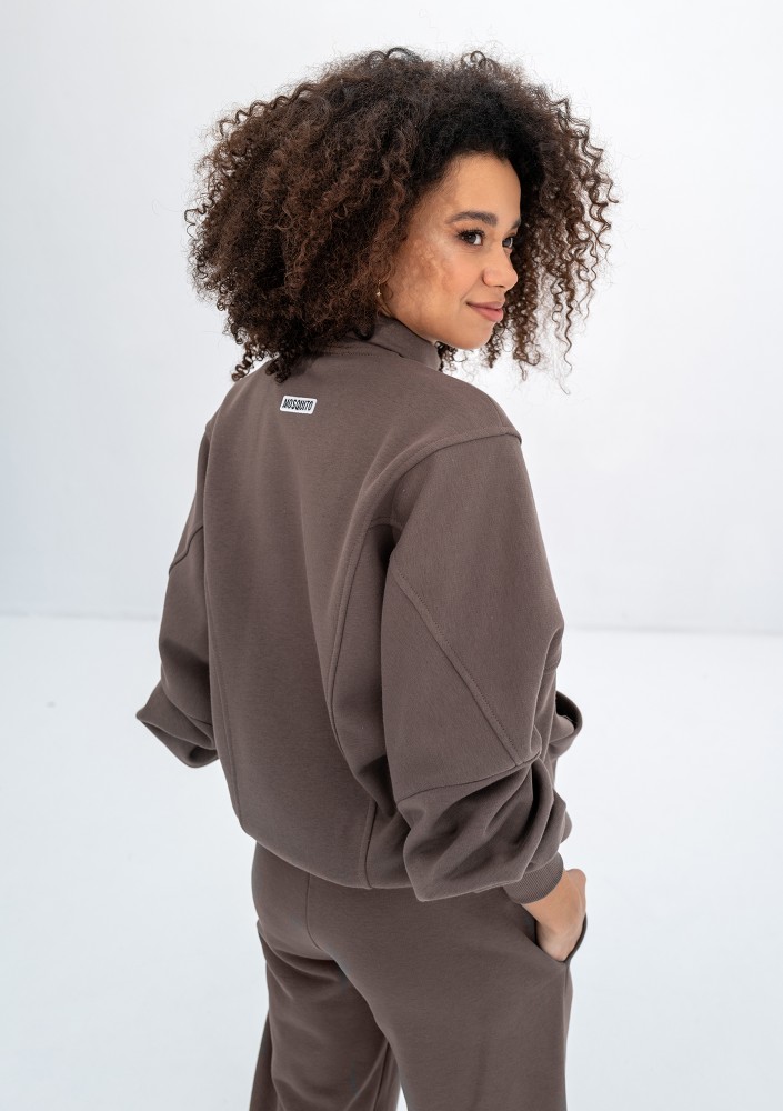 Based - Savannah tan brown oversize zipped sweatshirt