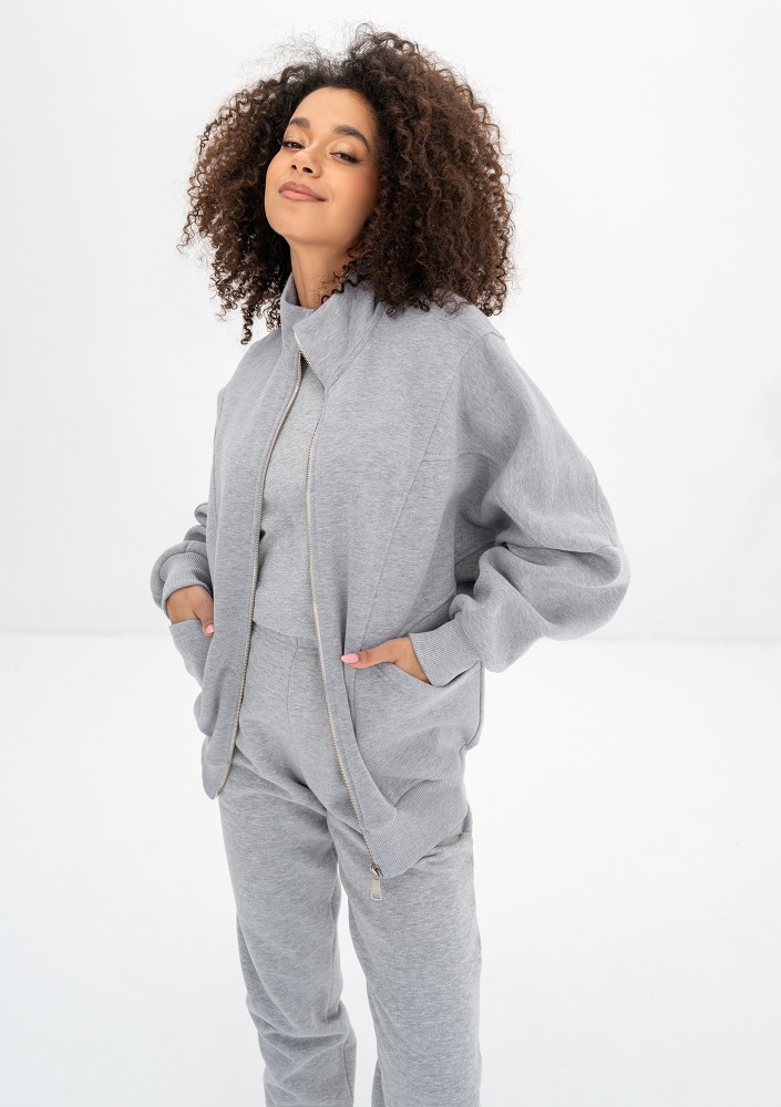 Based - Rozpinana bluza oversize ze stójką Grey Melange