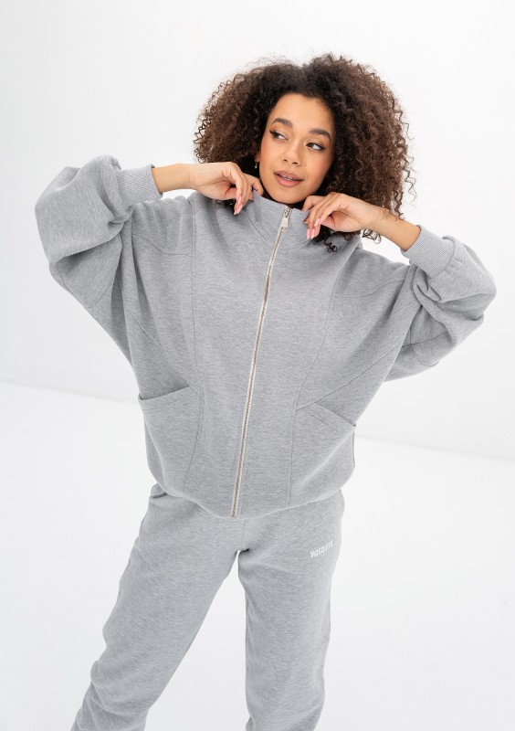 Based - Grey melange oversize zipped sweatshirt