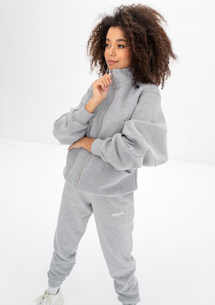 Based - Rozpinana bluza oversize ze stójką Grey Melange