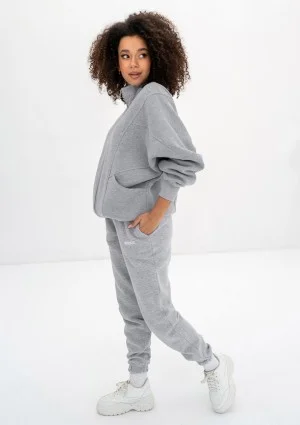 Based - Rozpinana bluza oversize ze stójką Grey Melange