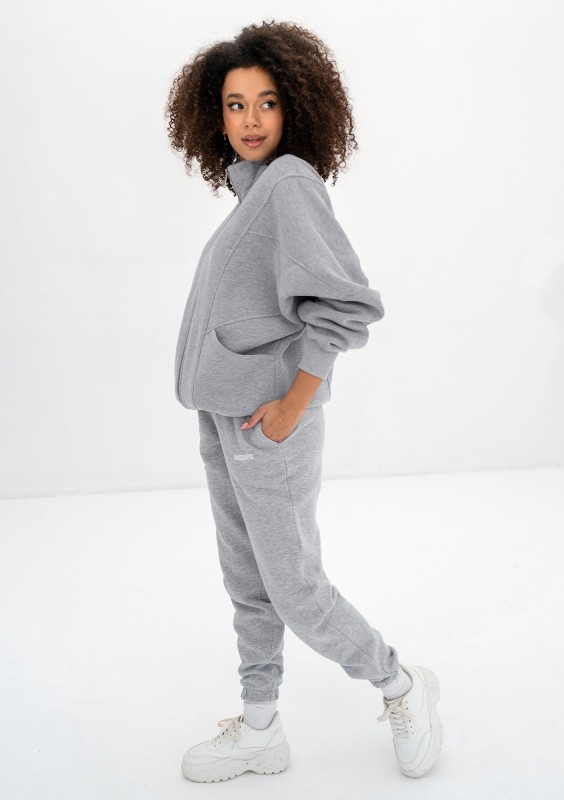 Based - Grey melange oversize zipped sweatshirt