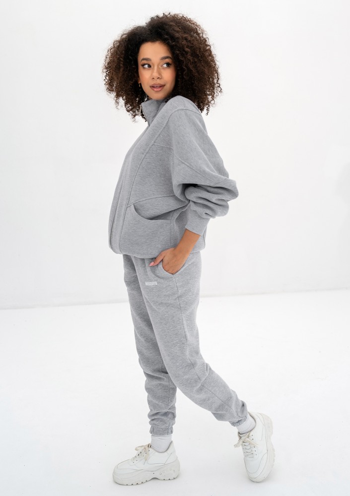 Based - Rozpinana bluza oversize ze stójką Grey Melange